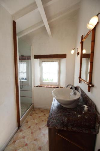 a bathroom with a sink and a mirror at Mounismes du bas in Saint-Ouen-sur-Gartempe