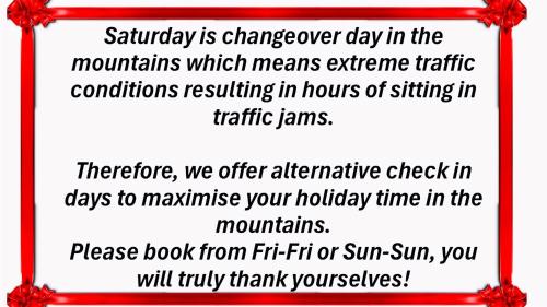a sign for aiversary day in the mountains which means extreme traffic conditions resulting in at Chalet Pitu - 1-6 People in Vénosc