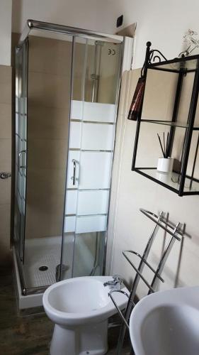 a bathroom with a shower and a toilet and a sink at La Locanda dei Cavalieri Affittacamere in Lugagnano Val dʼArda