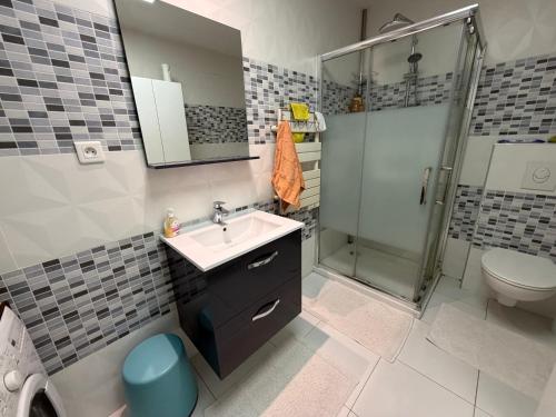 a bathroom with a sink and a shower at Chez-Sonia chambre 1 in Rosny-sous-Bois