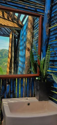 a bathroom with a window and a plant on the sink at Cindrella Sky Nest Camp Ella in Ella