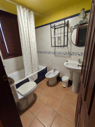 a bathroom with a toilet and a sink at Casa Rural Villa Kora in El Burgo de Osma