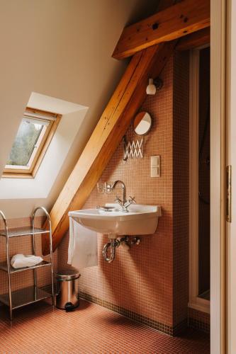a bathroom with a sink in a room at Villa Pepita in Miedzygorze