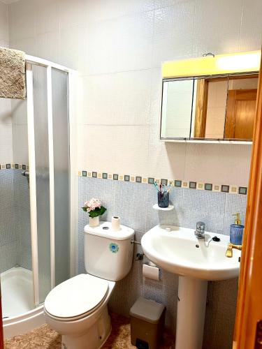 a bathroom with a toilet and a sink at Apartamento 1 minuto del mar in El Pozo del Esparto