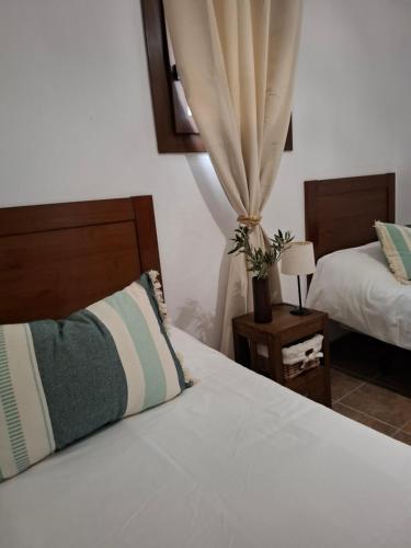 a bedroom with two beds and a window at Casa Fátima Valle Gran Rey in Valle Gran Rey
