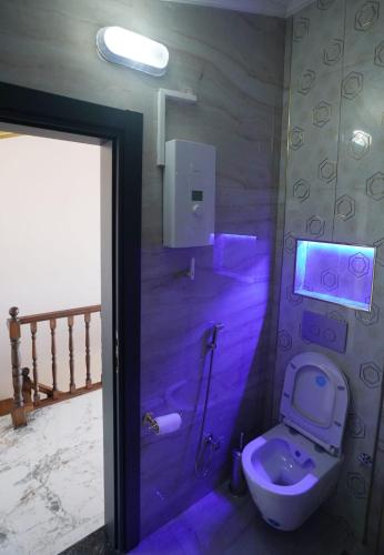 a purple bathroom with a toilet and a sink at EYLA VİLLA in Trabzon