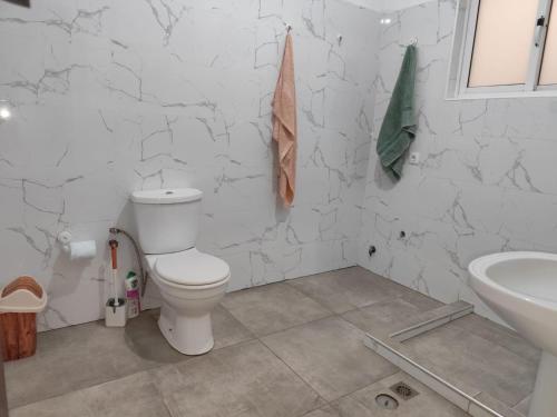 a bathroom with a toilet and a sink at Barros Homestay in Tarrafal