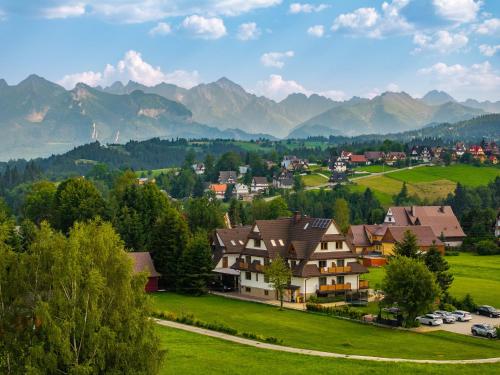 a village in a valley with mountains in the background at Willa Litworowy Staw in Bukowina Tatrzańska