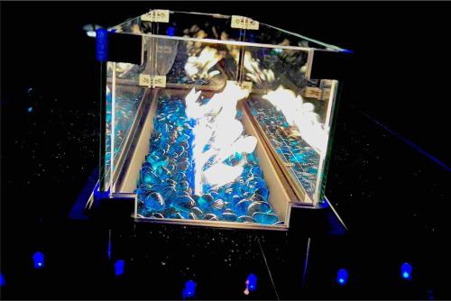 a glass exhibit of a ship in a glass case at Saint Augustine 3BR PetFriendly Fenced Backyard in St. Augustine