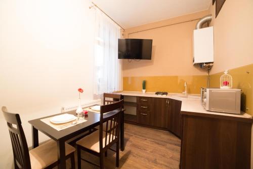Η κουζίνα ή μικρή κουζίνα στο Aparthotel Na Mytniy