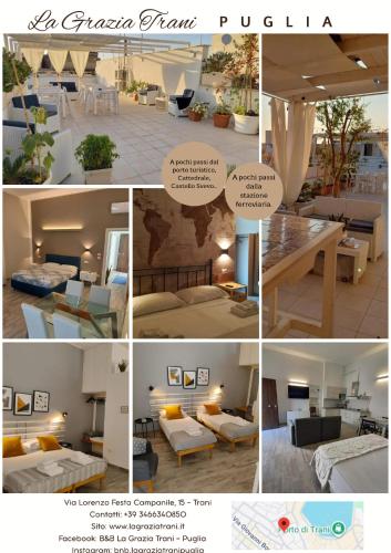 a collage of photos of a living room and a bedroom at TRANI LA GRAZIA b&b in Trani