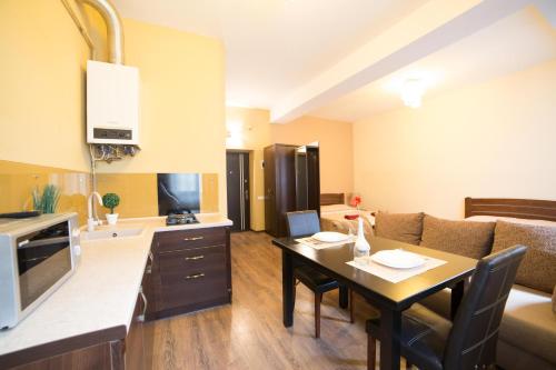 Η κουζίνα ή μικρή κουζίνα στο Aparthotel Na Mytniy