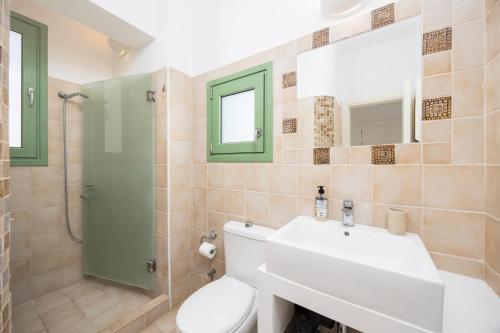 a bathroom with a sink and a toilet and a shower at Villa Loka in Gennadi