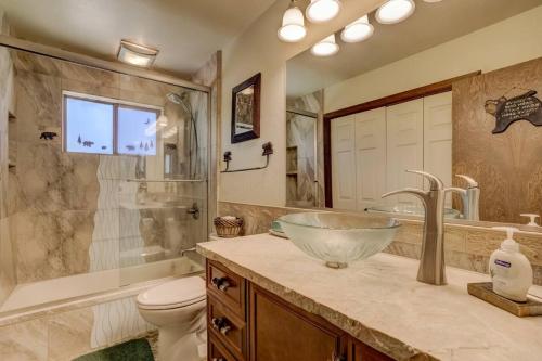 a bathroom with a bowl sink and a toilet at Bear Claw Trails in Lake Tahoe Airport