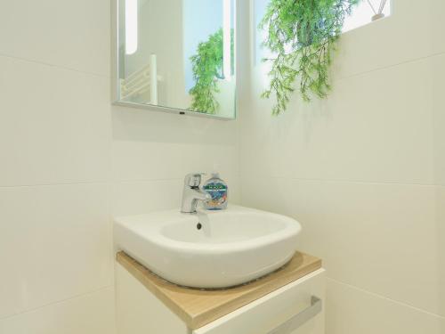 a bathroom with a white sink and a mirror at 4 Thornlea Mews in Kingsbridge
