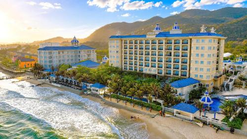 an aerial view of a hotel and the beach at Lan Rung Beach Resort in Long Hai