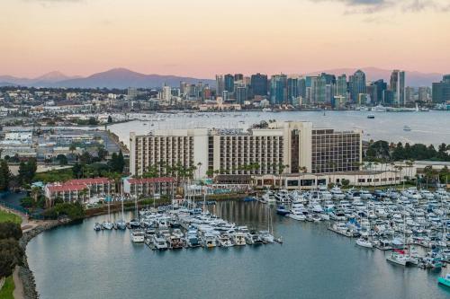 an aerial view of a marina with boats in the water at Sheraton San Diego Resort in San Diego