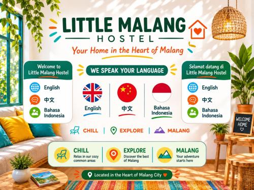 a poster of a living room with the words little malang hostel at Little Malang Hostel小玛瑯青年旅舍 in Malang