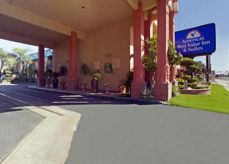 an empty street in front of a building at Americas Best Value Inn & Suites - Fontana in Fontana