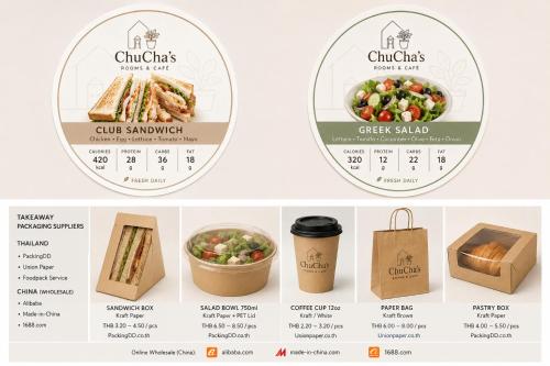 a calendar with a salad and a cup of coffee at Chu-Cha's Samui - Boutique stay in Bophut