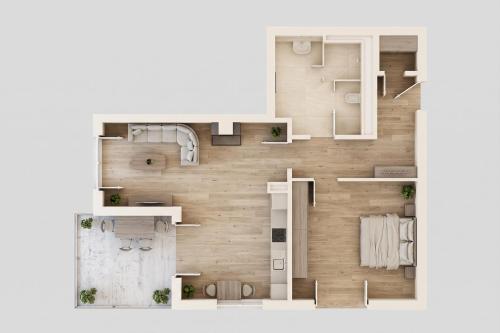 a rendering of a floor plan at An der Haffküste Meerzeit in Zirchow