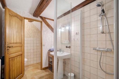 a bathroom with a sink and a shower at B&B La Demoiselle in Aignay-le-Duc
