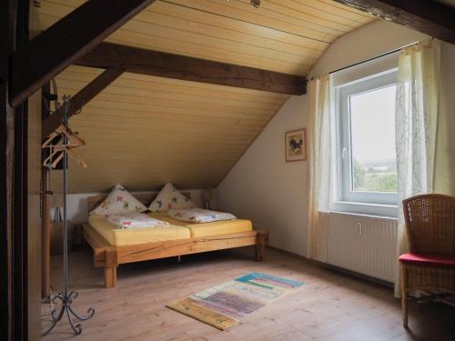 a bedroom with a bed in a room with a window at Lindenhof Hahn in Blankenrath