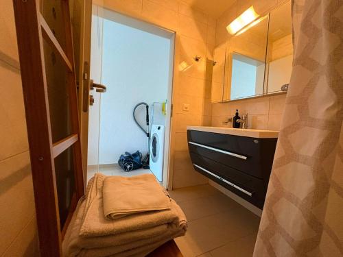 a bathroom with a sink and a toilet in it at appartement cosy in Tafers