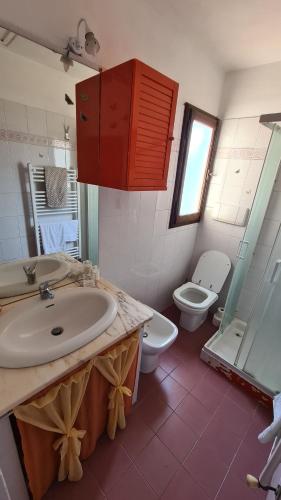 a bathroom with a sink and a toilet at Casa Clelia e Aida in Roccatederighi