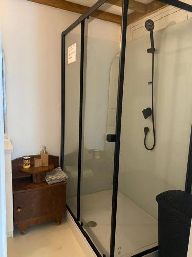 a shower in a room with a glass door at Oasis de Vic in Vic-Fezensac