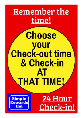 a sign that says reinforcer the time choose your check out time and check in at Simple Rewards Inn in Hilton Head Island
