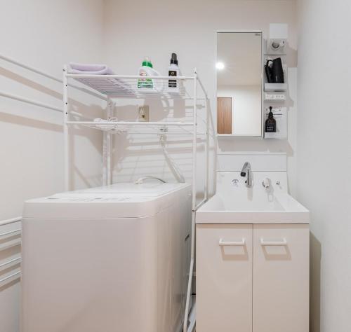 a white kitchen with a sink and a dishwasher at fleuve tenmonkan in Yamashitachō