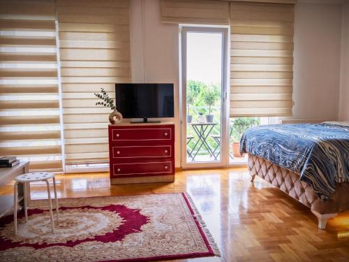 a bedroom with a bed and a television on a dresser at Kuća za odmor Đogić - bazen & jacuzzi in Ilidža