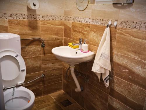 a bathroom with a toilet and a sink at Kuća za odmor Đogić - bazen & jacuzzi in Ilidža