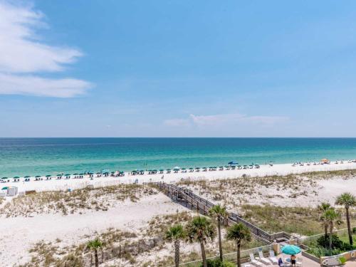 an aerial view of the beach at the resort at Emerald Isle #401 in Pensacola Beach