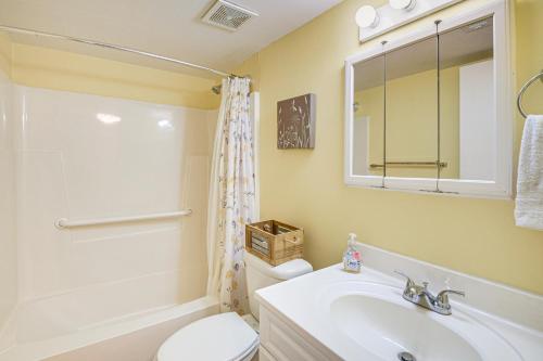a bathroom with a sink and a toilet and a mirror at Boat Dock, Slips & Pool! St Johns River Condo in Welaka
