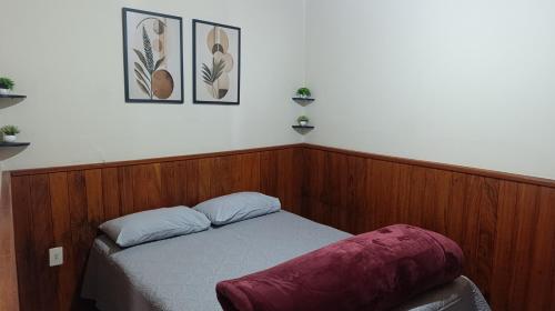 a bedroom with a bed with two pillows on it at Casa para temporada in Ouro Preto
