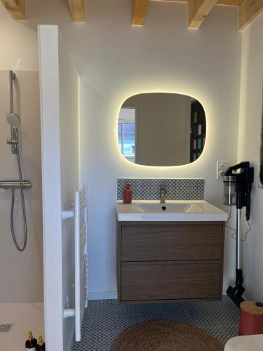 a bathroom with a sink and a mirror at HÔME Les hauts du Val in Vantoux