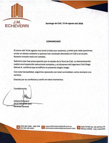 a letter from the institute of technology with a document at Apartamentos - Torre de Cali in Cali