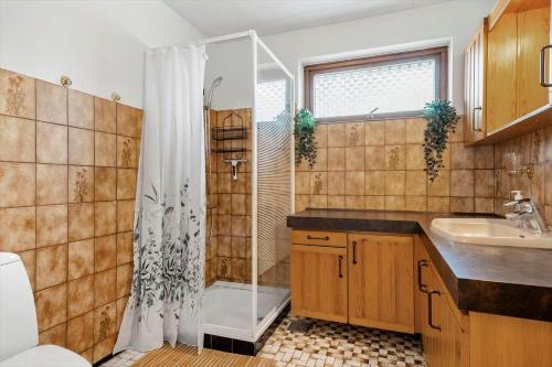 a bathroom with a shower and a sink at 4035-Borre-Bogebjergvej-15 in Borre