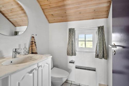 a bathroom with a toilet and a sink and a mirror at 380-Harboore-Bethaniavej-9 in Harboør