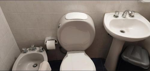 a bathroom with a toilet and a sink at Home Talampaya in Villa Unión