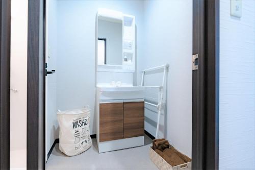 a bathroom with a sink and a mirror at STEP by STEP - Vacation STAY 25753v in Kanayama
