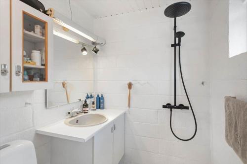 a bathroom with a sink and a shower at FJ2002-Skibby-Stormgardsvej-11 in Skibby