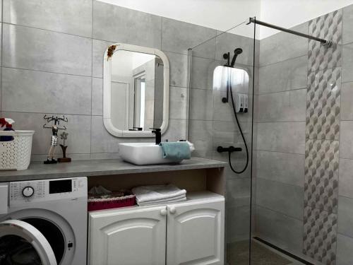 a bathroom with a sink and a washing machine at Apartment in Balatonbereny - Balaton 18046 in Balatonberény