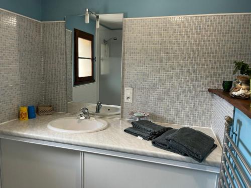 a bathroom with a sink and a mirror at Chez Fayolle in Montagnac-la-Crempse