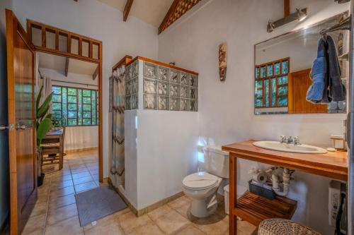 a bathroom with a toilet and a sink at Osos Caribeños - with Garden - 400m from the Beach in Punta Uva