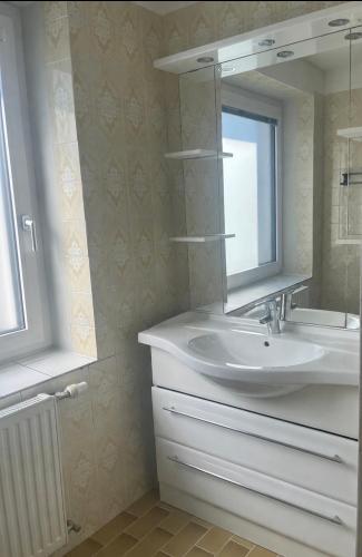 a bathroom with a sink and a mirror at Appartement Kochen in Döbriach