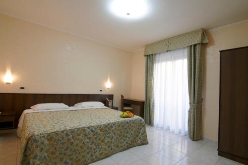 a hotel room with a bed and a window at Hotel Primula in San Giovanni Rotondo