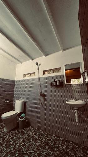a bathroom with a toilet and a sink at Haris Homestay & Cottages in Senaru